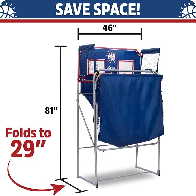 Pop-A-Shot - Dual Shot Sport | Arcade Basketball Game for Home | Paddle Scoring Hoop, 10 Game Modes, 4 Balls | Foldable for Easy Storage | Fun for All Players