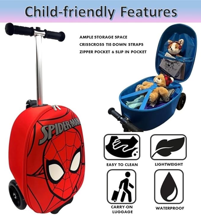 Fast Forward Kid’s Licensed 18" Ride-On Suitcase Scooter - Lightweight Carry-On Foldable Scooter Luggage