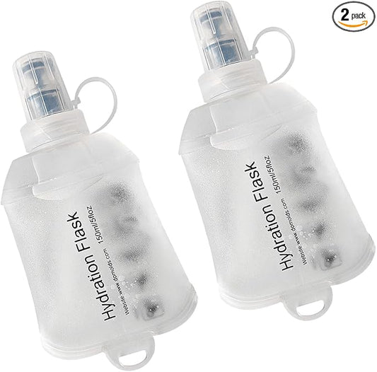 WILDREEDS 150ml Soft Flask, TPU Collapsible Soft Water Bottle for Hydration Pack, Running Vest, Folding Water Bottle for Hiking Cycling Climbing-2Pcs, White