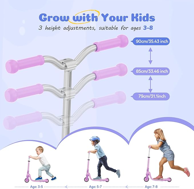 Scooter for Kids with Light-Up Wheels & Deck, Adjustable Heights 2 Wheel Kick Scooters for Kids 5-7, Toddler Scooters with 4 Lighting Mode Deck