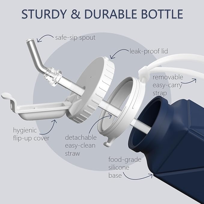 Collapsible Water Bottles with Straw 20.6oz, Silicone Foldable Portable Water Bottle, Lightweight Reusable Leakproof for Travel Camping Hiking Cycling Yoga Sports, 1 Pack (Dark Blue)