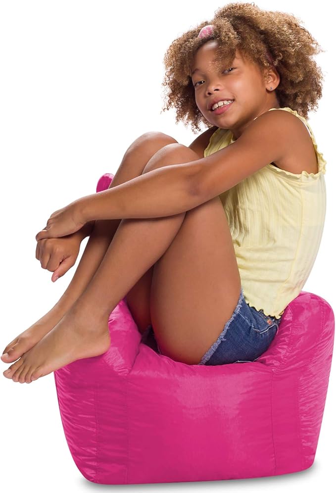 Posh Creations Bean Bag Chair Structured Seat for Toddlers and Kids, Comfy Chair for Gaming, Reading, and Watching TV for Children, Pasadena Chair, Nylon - Pink