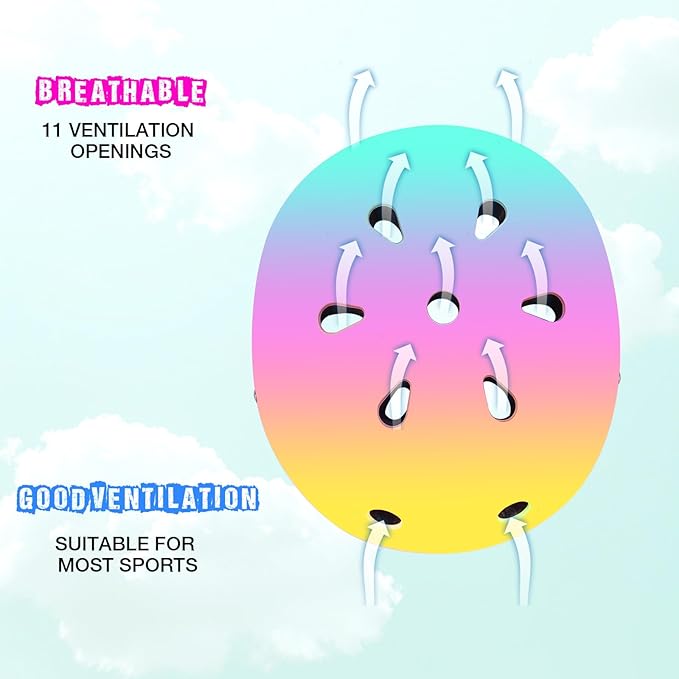 Color Gradient Adjustable Bike Helmet with Knee and Elbow Pads - Kids Toddler Boys and Girls Skateboard Helmet for Ages 3-14 | Ideal for Riding, Scooters, Inline Skating, Longboarding, Roller Skating