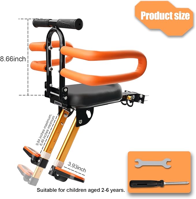 Child Bike Seat - Front Mount, Kids Bike Seat for Adult Bike,Retractable Baby Bike Seat Front Mounted, Toddler Bike Seat for Children 2~6 Years