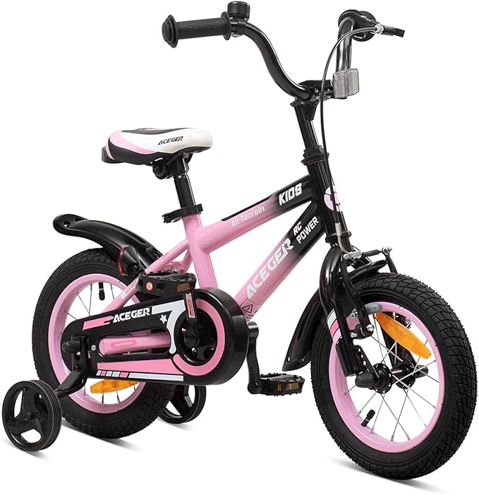 ACEGER Simon Kids Bike for Boys Girls Toddlers, Unisex for Aged 3-13 Years, 12 14 16 18 Inch Children Bicycle with Training Wheels, 20 Inch Bike with Kickstand