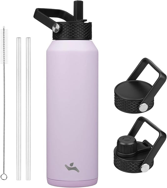 40oz Insulated Stainless Steel Water Bottle with Straw and 3 Lids, BPA-Free Sports Water Bottle,travel water bottle,Taro Purple