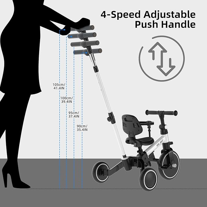 Glaf Tricycle for Toddlers 1-3 Toddler Bike Tricycles with Push Handle 2-4 Years Baby Bike Boys and Girls Balance Bike Birthday Toys with Removable Pedals Adjustable Seat Height and Backrest (White)