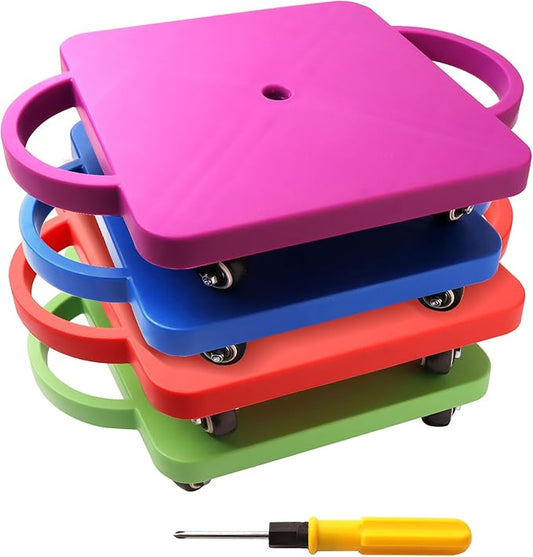 GSE Games & Sports Expert Gym Floor Scooter Board with Handles, Sitting Scooter for Kids Indoor Play Equipment, Fun Scoot Board with Non-Marring Plastic Casters for Children