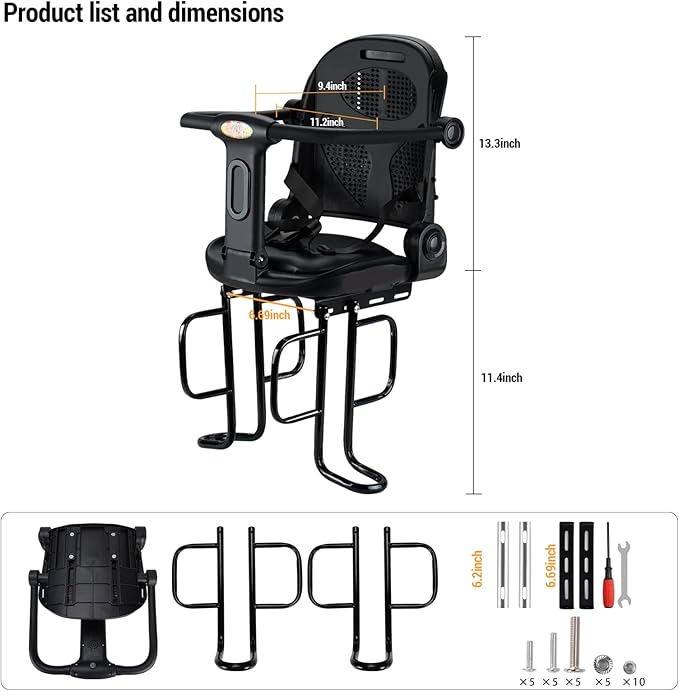 Rear Child Bike Seat, Rear Mounted Kid Bike Seat Semi-Wraparound with Armrests, Harness and Pedals, Toddler Bike Seat for Adult Bikes for Child Ages 6 Months to 6 Years