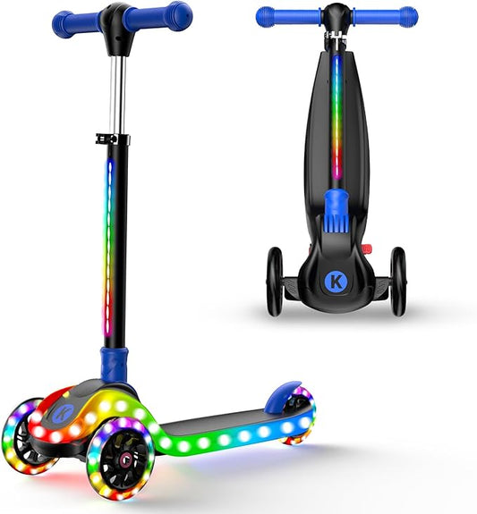 2-in-1 Adjustable Kick Scooter for Kids 3-5 (Suitable 3-12 Years),5-Level Handlebar & Removable Seat, LED Light-Up Wheels, Wide Deck, Foldable Design for Indoor/Outdoor Use - Girls & Boys
