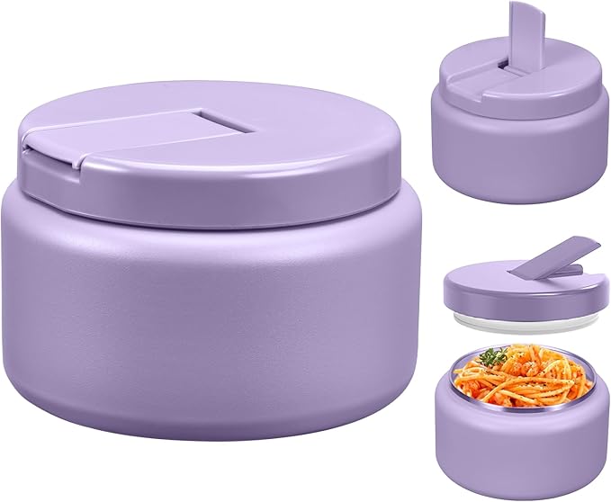 13.5oz Kids Jar for Hot Food, Insulated Vacuum Food Jar with Buckle Lid, Stainless Steel Wide Mouth Leak Proof Insulated Lunch Container for School Picnic Travel,Purple