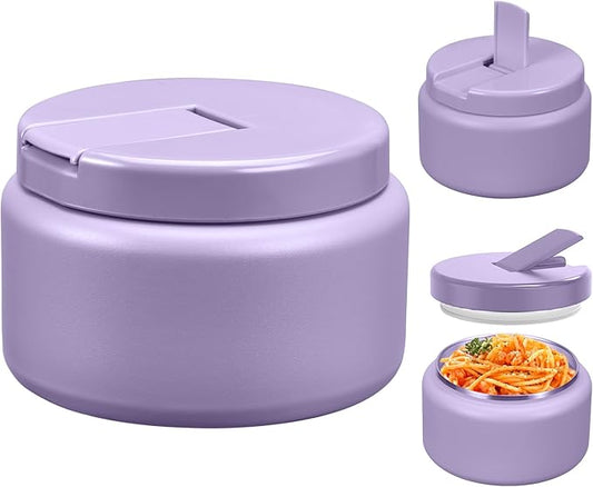 13.5oz Kids Jar for Hot Food, Insulated Vacuum Food Jar with Buckle Lid, Stainless Steel Wide Mouth Leak Proof Insulated Lunch Container for School Picnic Travel,Purple