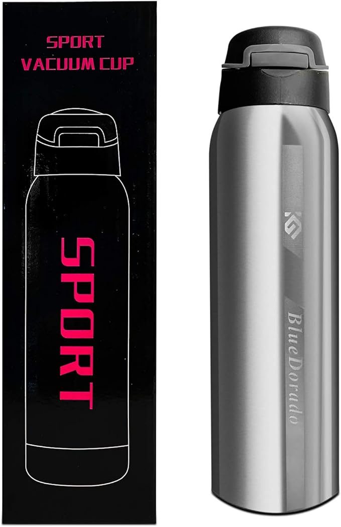 Stainless Steel Cycling Mug, Insulated Bike Water Bottle with Straw Lid & Flex Cap, BPA-Free, 18 Oz
