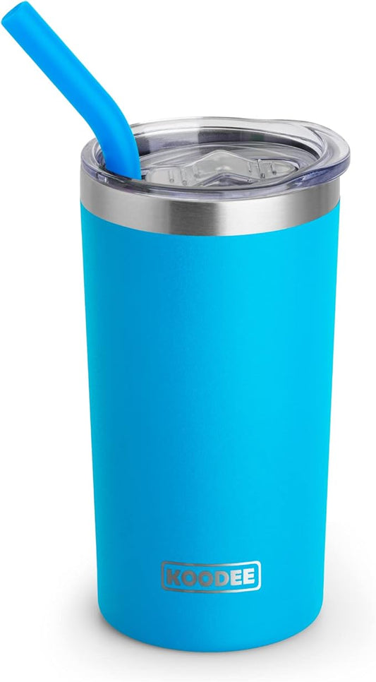 koodee Tumbler with Lids and Straws-12 oz Skinny Tumbler Stainless Steel Double Wall Vacuum Insulated Coffee Mug Water Cup, Spill Proof, BPA Free (Sky Blue)