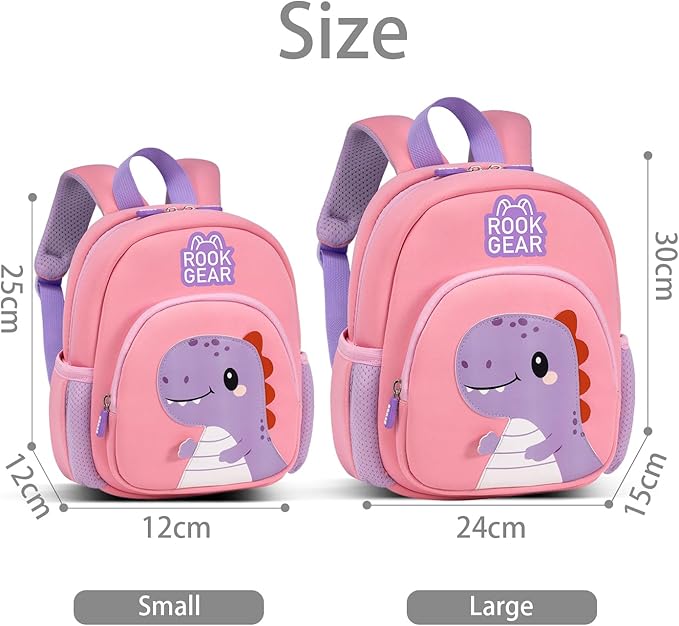 Lightweight and breathable children's dinosaur schoolbag, made of SBR diving fabric, suitable for kindergarten backpacks (pink, Small)