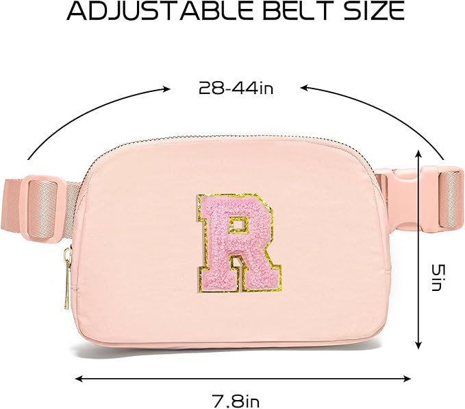 Gitus 6 7 8 9 10 Year Old Girl Gifts Belt Bag Fanny Pack Crossbody Bags with Initial Letter Patch Things for Teen Girls Easter Gifts for Girls Travel Essentials（Coral Pink-R）
