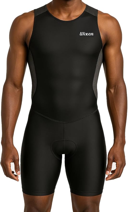 Wixen Men's Performance Triathlon Suit Sleeveless Tri Suit Padded Quick Dry Run Swim Bike
