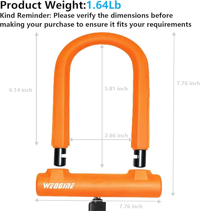 Bike Lock - Heavy Duty Anti Theft Bike U Lock with 5ft Security Steel Cable - 17mm Shackle Bicycle U-Locks with Keys & Sturdy Mounting Bracket for Road, Mountain, Electric Bike
