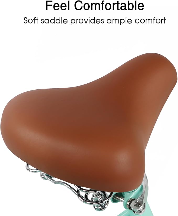 Glerc 20 24 26 Inch Beach Cruiser Bike, 6-Speed Hybrid City Bicycle for Girls Youth and Over 6 Years Old, Missy Bike with Wicker Basket & Lightweight, Multiple Colors