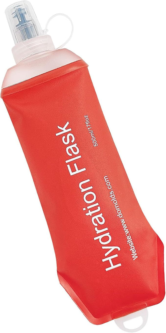 WILDREEDS 500ml Soft Flask, TPU Collapsible Soft Water Bottle for Hydration Pack, Running Vest, Folding Water Bottle for Hiking Cycling Climbing-1Pcs, Red