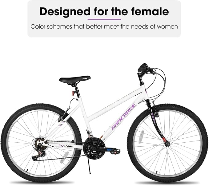 HILAND Bamcbase Womens Mountain Bike, 24 26 Inch 18 Speeds Hybrid Commuter Bicycle for Adults, Sport Hardtail Trail MTB