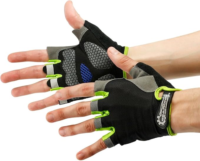 GEARONIC Mens Cycling Gloves, Fingerless Mountain Bike Gloves for Men, Breathable MTB bicycle gloves, Gel Padded Road biking gloves, Anti-slip Road Motorcycle Gloves for Men/Women, Half Finger Guantes