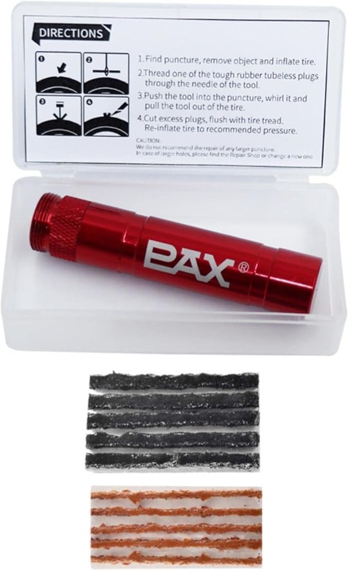 PAX 12 Pcs Tubeless Bike Tire Repair Kit, Includes Storage Canister, Plugger Tool, Plugs-10 Bacon Strips. Fix a Flat Puncture. MTB, Gravel Bike Tires, and Road Bicycle Tires