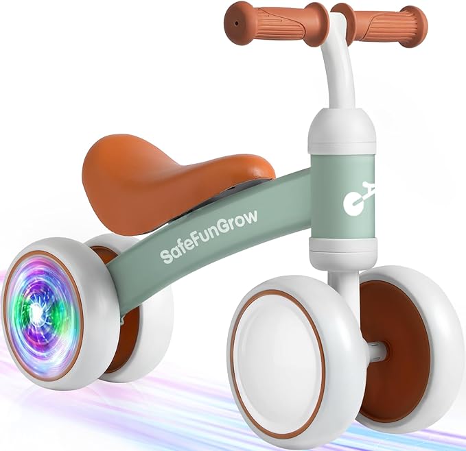 Colorful Lighting Baby Balance Bike Toys for 1 Year Old Girl Gifts, Balance Bike 1 Year Old No Pedal, 12-24 Months Toddler Ride on Toys with 4 Silent Wheels & Soft Seat, 1st Birthday Gifts, Green
