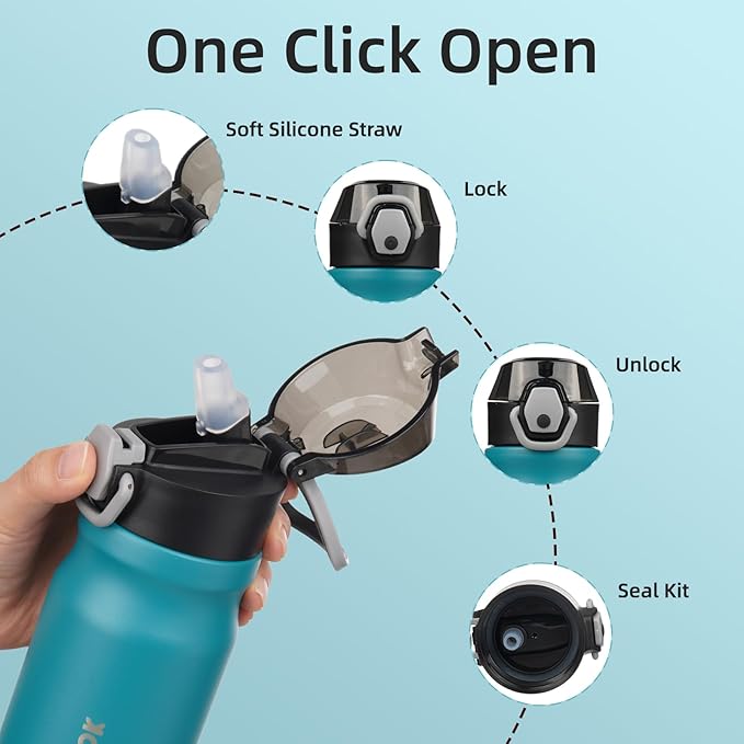 BJPKPK Stainless Steel Insulated Water Bottle with Straw Lid 14oz Reusable Metal Thermal Flask Bottles Keep Cold and Hot,Laguna