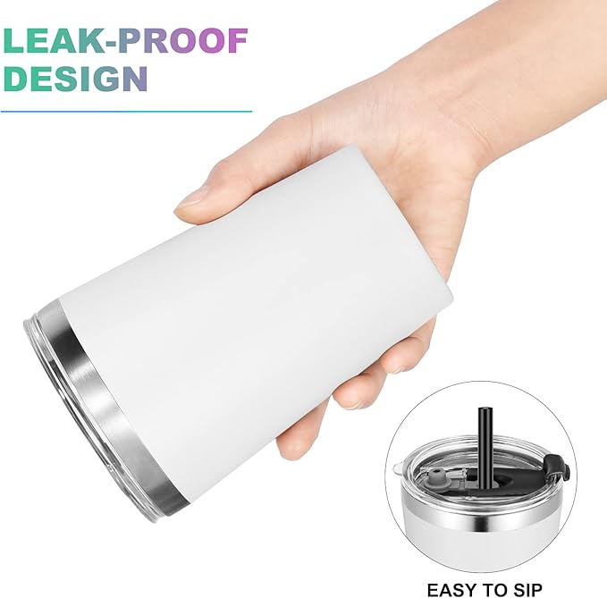 VEGOND 12oz Tumbler Stainless Steel Tumbler bulk Vacuum Insulated Double Wall Travel Tumbler with Lid and Straw Reusable Tumbler, White 6 Pack