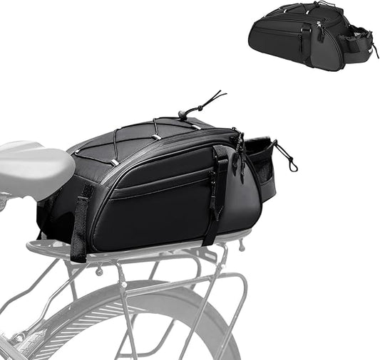 Dreamoon Waterproof Bike Rear Rack Bag, 10L Large Capacity Bicycle Trunk Bag, Reflective Cycling Saddle Panniers with Shoulder Strap, Bike Backseat Bag for Commuter & Outdoor Travel (New-Black)