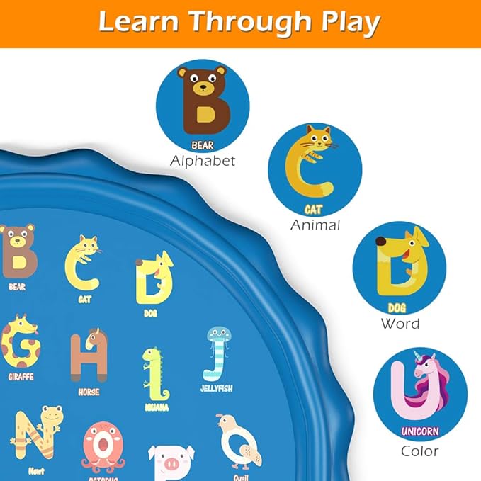 Jasonwell Splash Pad Sprinkler for Kids 60" Splash Play Mat Outdoor Water Toys Inflatable Splash Pad Baby Toddler Pool Boys Girls Children Outside Backyard Dog Sprinkler Pool for Age 1 2 3 4 5 6 7 8 9