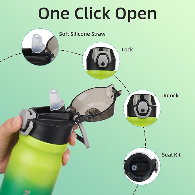 BJPKPK 14oz Insulated Water Bottle With Straw Stainless Steel Double Wall Water Bottles BPA Free Leak Proof Thermo With Lockable Flip Lid And Soft Silicone Spout,Bamboo Grove