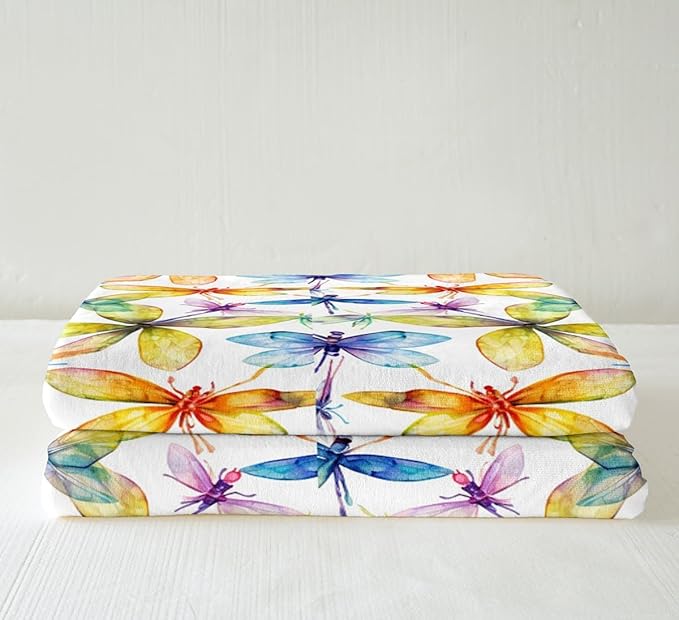 Dragonfly Plush Throw Blanket - Colorful Dragonflies Botanical Floral Sherpa for Kids Girls Women - Beautiful Animal Fuzzy Ultra Soft Room Decor for Sofa Bed Couch - 50x60 Inch