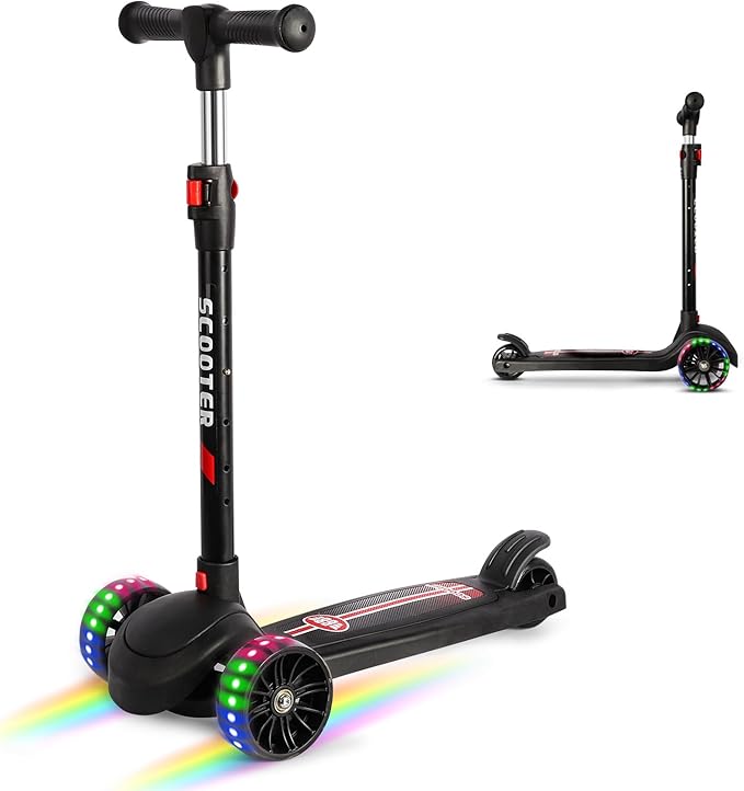 LENOGE Kids Scooter, Toddler Scooter with 3 Flashing LED Big PU Wheels Kick Scooter for Kids Folding Adjustable Height Kick Scooter Toys for Ages 3-6 Boys Girls