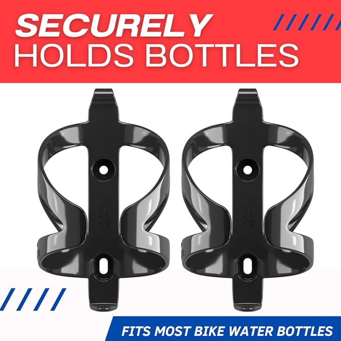 Bike Water Bottle Holder & Bottle Combo – 2-Pack 22 oz Sports Squeeze Bottles with Pull Top Cap & Easy-Install Bike Cage – Made in USA – 50 Strong Brand