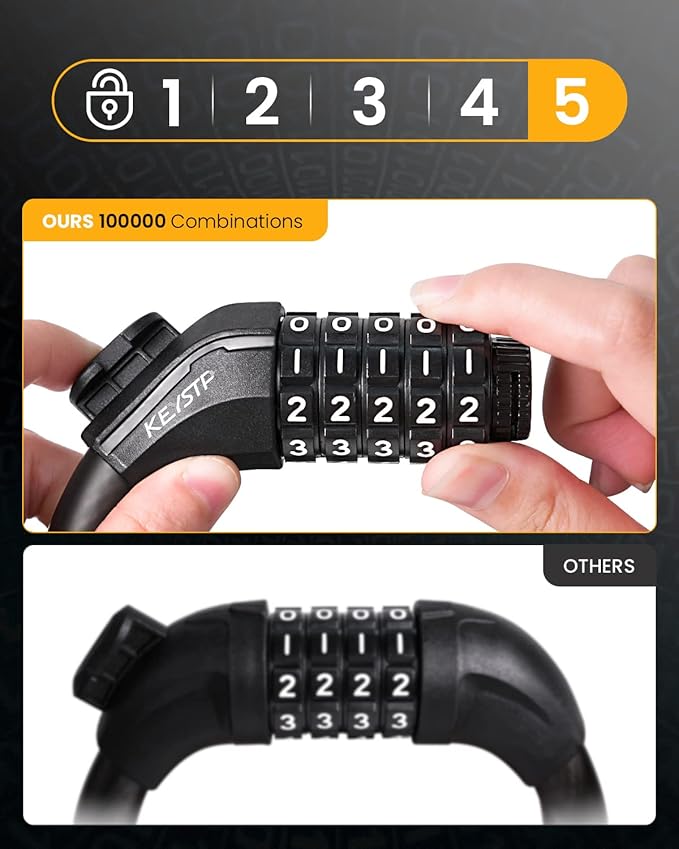 Bike Lock Cable with Combination,High Security 5-Digit Resettable Combination Bicycle Lock Anti-Theft, with Mounting Bracket for Bikes and Scooters