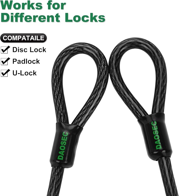 15 ft x 1/2" Heavy Duty Cut-Proof Security Cable | Flexible Vinyl-Coated Braided Steel with Looped Ends | Weatherproof Anti-Theft Locking Cable for Bikes, Gates, Kayaking & Outdoor Equipment