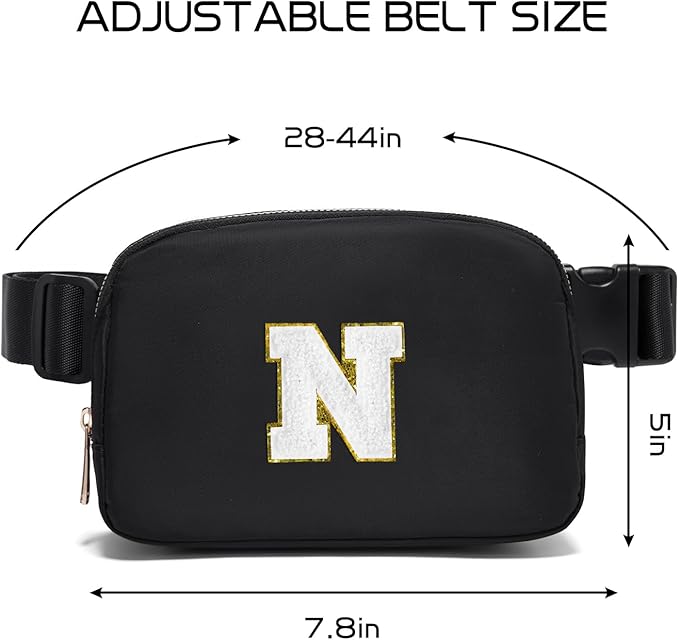 Gitus Birthday Gifts for 8 9 10 11 12 13 Year Old Girls Personalized Fanny Pack Crossbody Bags with Initial Letter Patch Belt Bag for Teen Girls Cute Trendy Stuff Travel Essentials (Black-N)