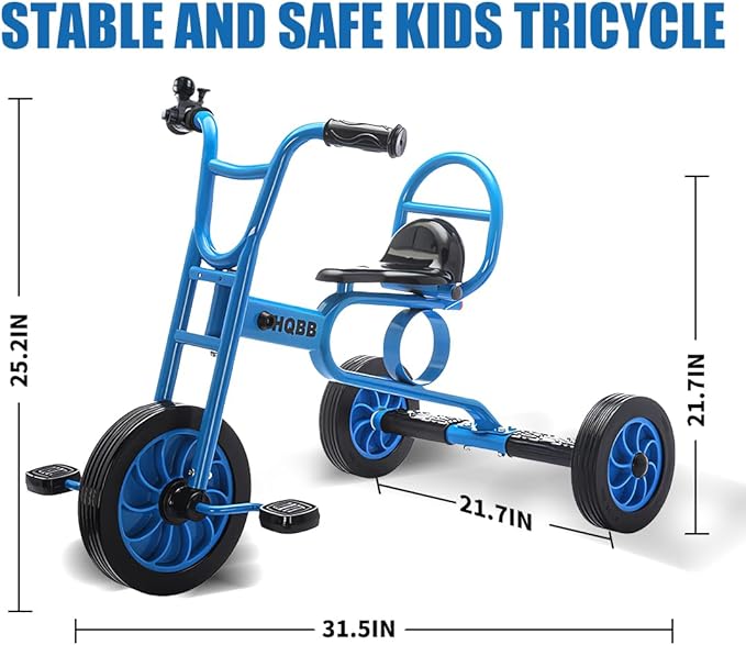 Kids Tricycle for Ages 3+, Preschool Daycare Playground Kids Balance Bike, Home Toddler Trike with Bell and Rubber Wheels, Boys and Girls Indoor/Outdoor Play Equipment