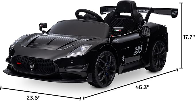 Kidzone Ride On Car for Kids, 12V Licensed Maserati GT2 Electric Battery Powered Sports Car Toy w/Remote Control & Manual Drive, LED Lights, Bluetooth & USB & AUX Port (Black)