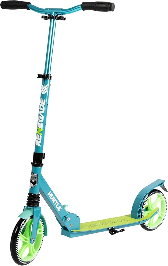 Hurtle Renegade Kick Scooter for Kids, Teenagers & Adults - 2-Wheel Folding Scooter with Adjustable T-Bar Handlebar - Alloy Anti-Slip Deck
