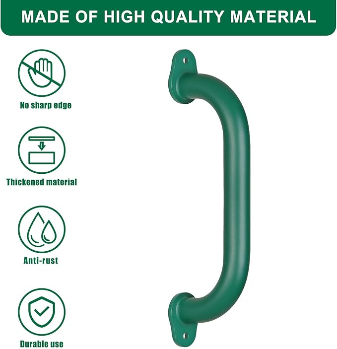 SELEWARE 6-Pack 12-Inch Green Metal Playground Safety Handles – Heavy-Duty, Non-Slip Kids’ Grab Bars for Indoor/Outdoor Playsets, Swing Sets, Playhouses, Treehouses, Jungle Gyms & Climbing Frames