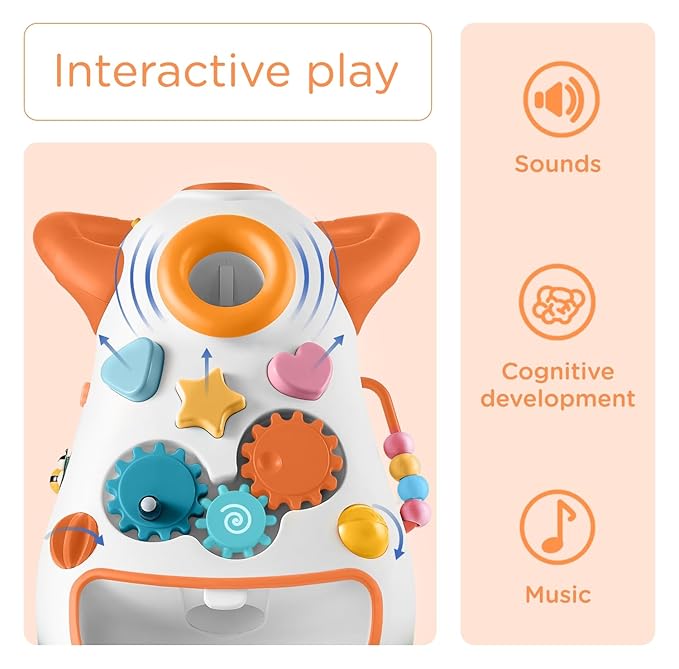 KÜB Montessori Baby Walker - Interactive Push Toy for Toddlers Learning to Walk with Soft Music & Lights, Adjustable Speed & Non-Slip Wheels, Educational Activity Center