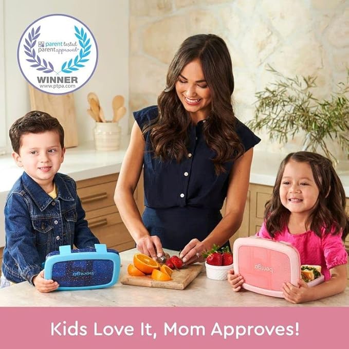 Bentgo Kids 5-Compartment Lunch Box - Glitter Design for School, Ideal for Ages 3-7, Leak-Proof, Drop-Proof, Dishwasher Safe, & Made with PFAS & BPA-Free Materials (Glitter Edition - Petal Pink)