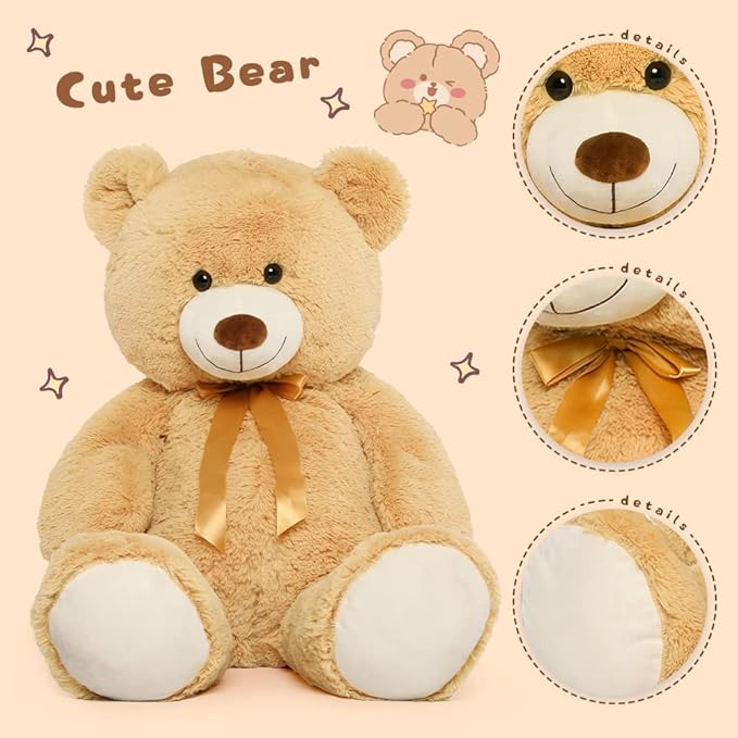 Tezituor 40in Giant Teddy Bear,Big Bear Stuffed Animal Plush,Large Light Brown Cuddly Bears Plush Toys, Gifts for Adult & Grils Boys Kids Girlfriend Baby Shower Party,Valentine, Christmas, Birthday