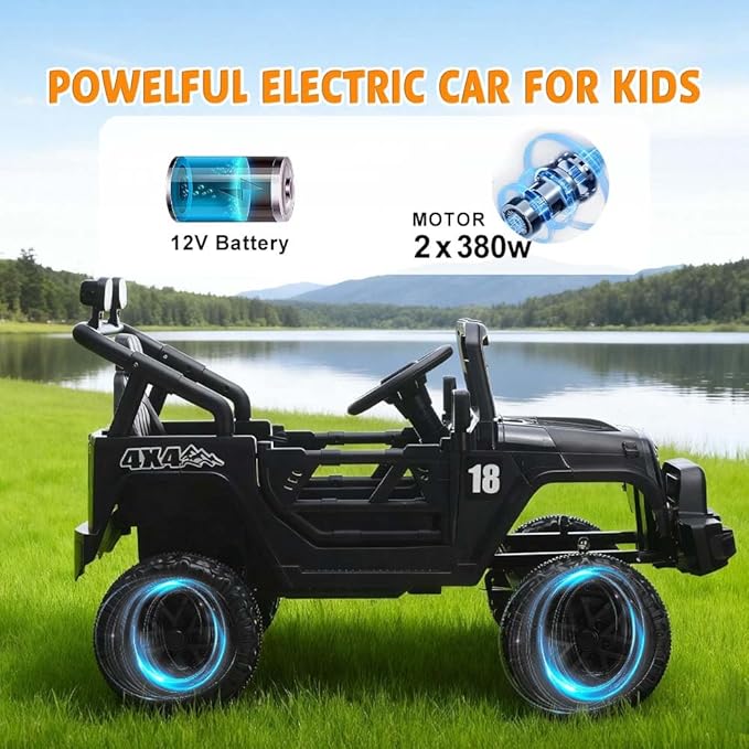 12V Kids Car, 4x4 Electric Car for Kids with Remote Control, LED Headlights & Music, Ride-On Truck Toy Gift for Boys Girls 3-8 Years (Black)