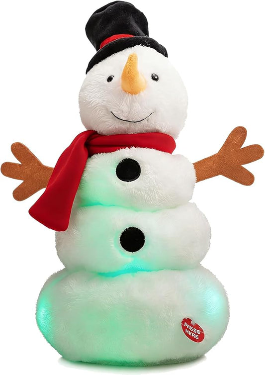 HollyHOME Animated Snowman Plush Singing and Dancing Snowman with LED Lights Christmas Plush Toy for Kids
