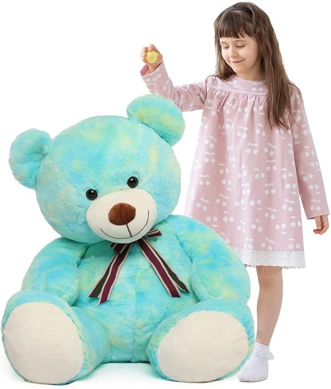 Tezituor Big Blue Teddy Bear Stuffed Animal,40 inch Giant Bear Plush Toys for Adult & Kids Boys Girls,Rainbow Jumbo Bears Plushie Gifts for Baby Shower Party,Valentine,Christmas,Birthday
