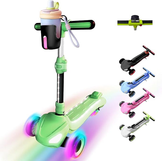 3 Wheel Electric Scooter for Kids Ages 3-10, w/Storage Basket, LCD Screen, Full Body Lights Up, Wide Deck, 5Mph Safe Speed, 90min Riding, Balance Foldable Kick Scooter for Boys & Girls